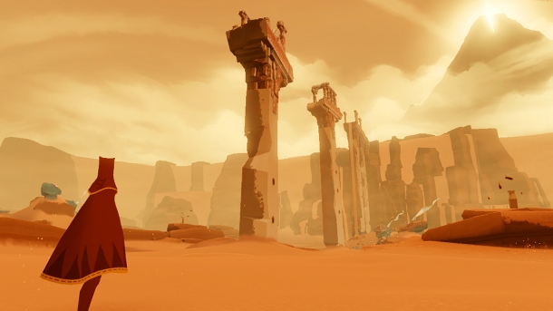Screen capture from video game; Journey.